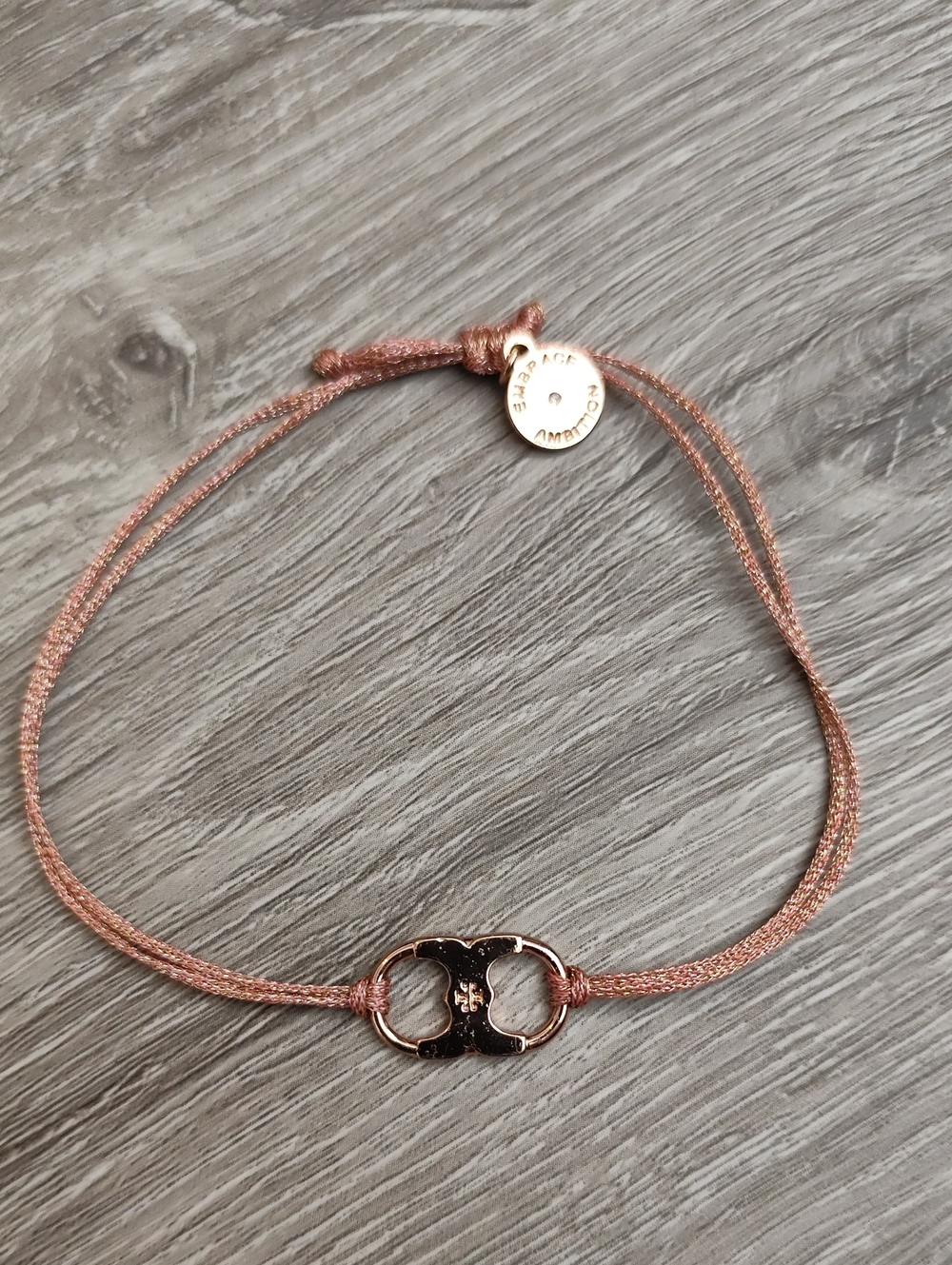 Tory Burch Rose Gold Cord Bracelet with Double-Arch Logo
